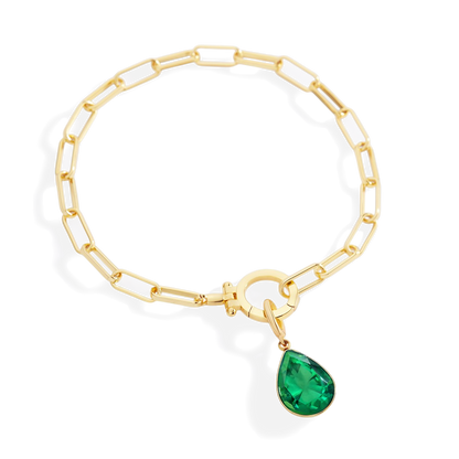 Mint Paperclip Bracelet & Teardrop Birthstone Charm