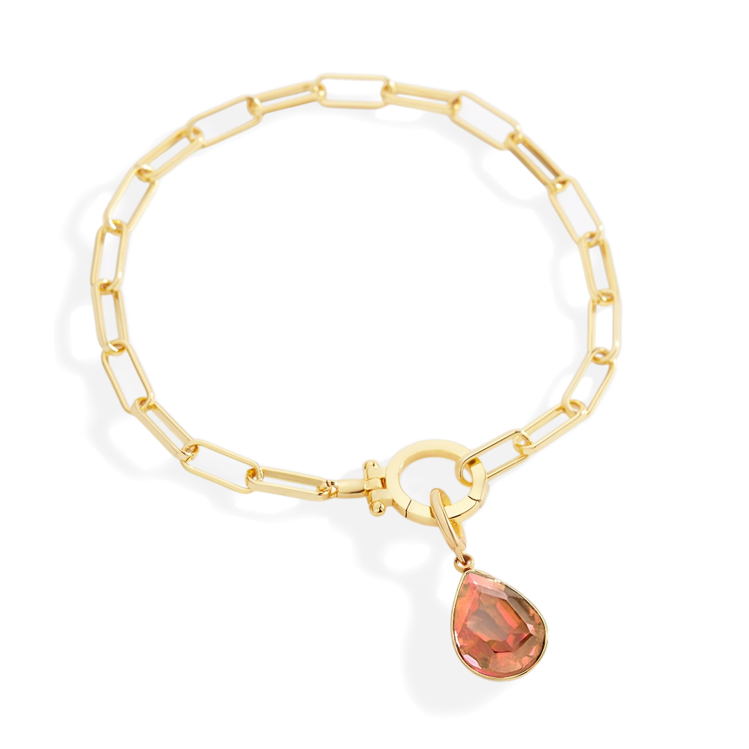 Mint Paperclip Bracelet & Teardrop Birthstone Charm