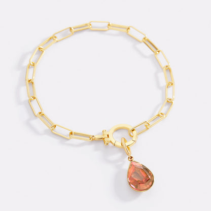 Mint Paperclip Bracelet & Teardrop Birthstone Charm