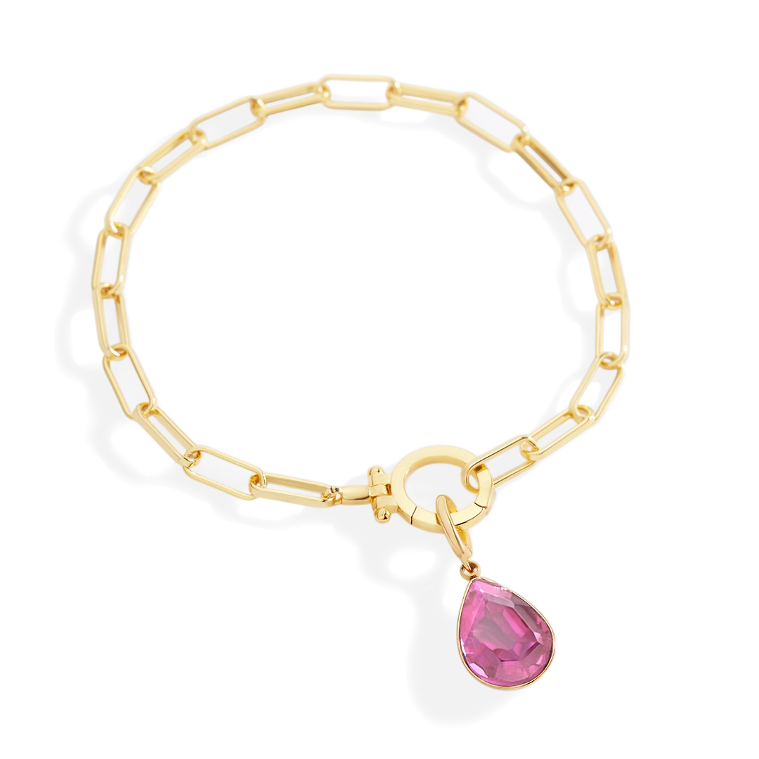 Mint Paperclip Bracelet & Teardrop Birthstone Charm