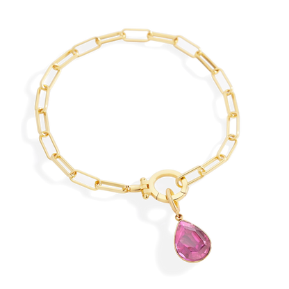 Mint Paperclip Bracelet & Teardrop Birthstone Charm