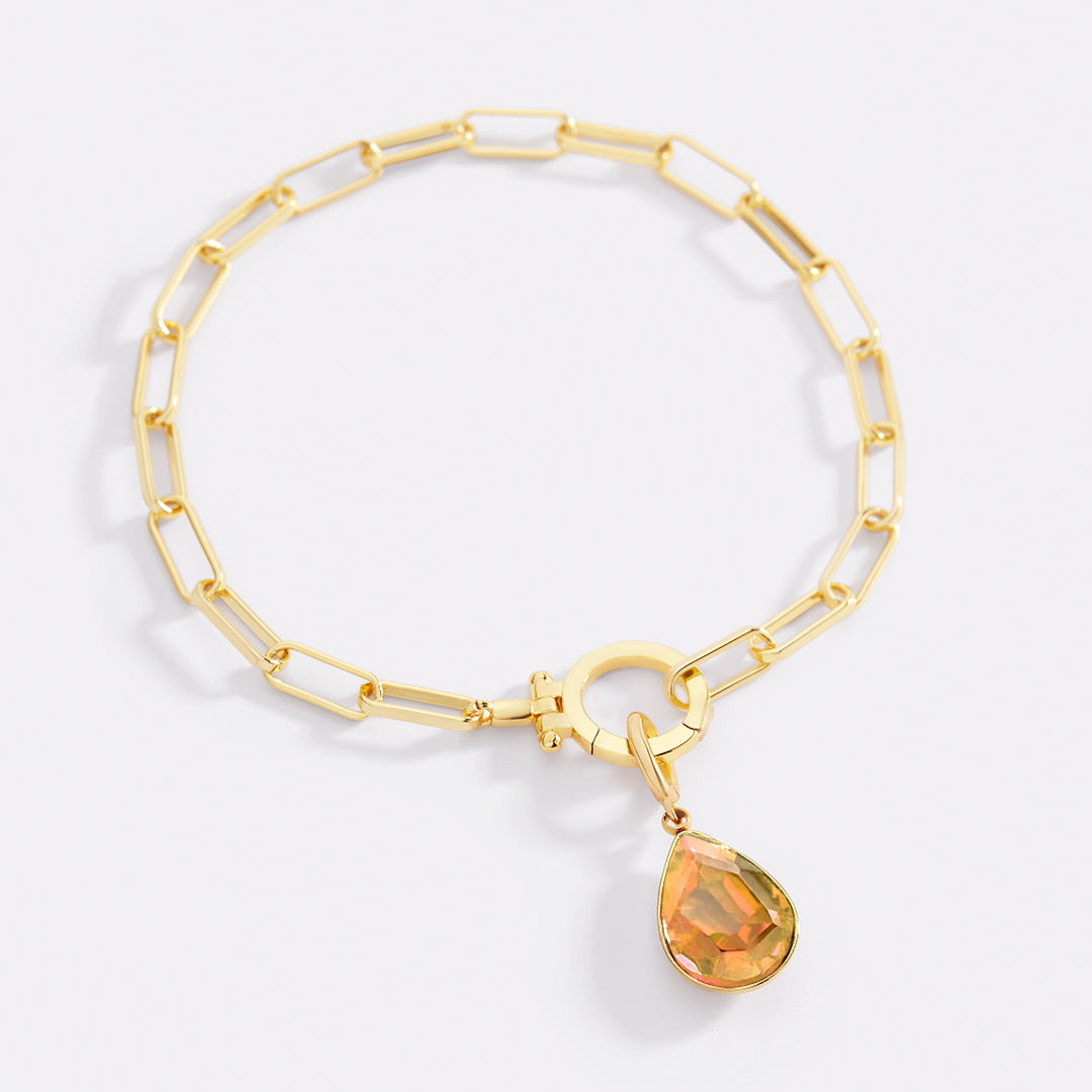 Mint Paperclip Bracelet & Teardrop Birthstone Charm