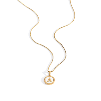 Mother of Pearl Disc Letter Necklace with Box Chain