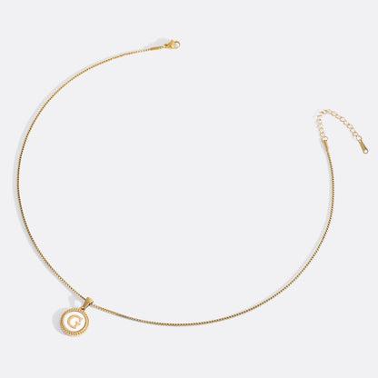 Mother of Pearl Disc Letter Necklace with Box Chain