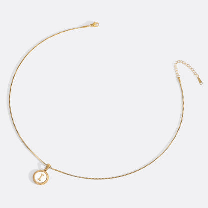 Mother of Pearl Disc Letter Necklace with Box Chain