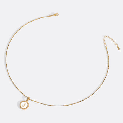 Mother of Pearl Disc Letter Necklace with Box Chain