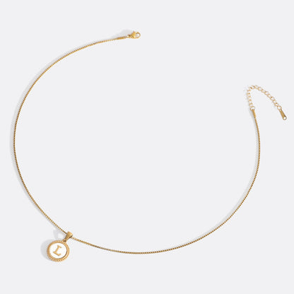 Mother of Pearl Disc Letter Necklace with Box Chain