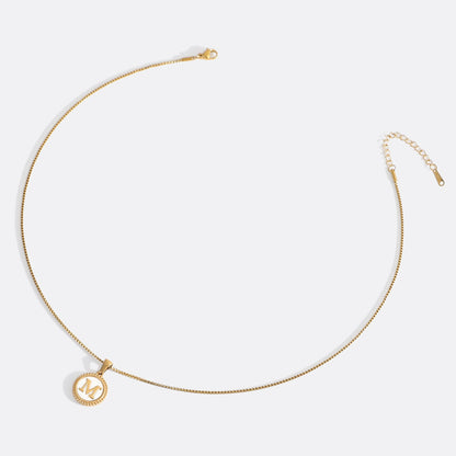 Mother of Pearl Disc Letter Necklace with Box Chain