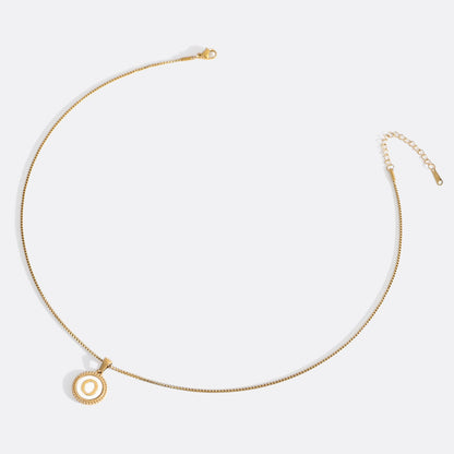 Mother of Pearl Disc Letter Necklace with Box Chain