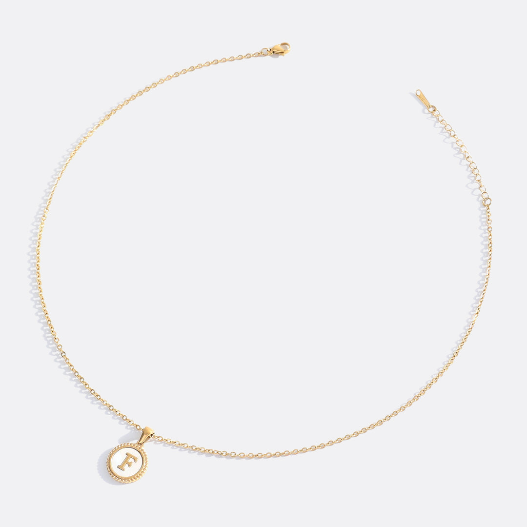 Mother of Pearl Disc Letter Necklace with Cable Chain