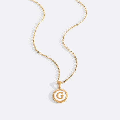 Mother of Pearl Disc Letter Necklace with Cable Chain