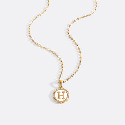Mother of Pearl Disc Letter Necklace with Cable Chain