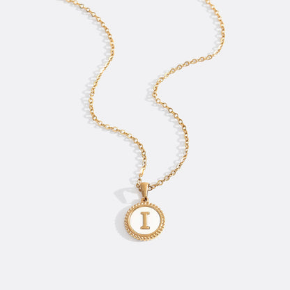 Mother of Pearl Disc Letter Necklace with Cable Chain