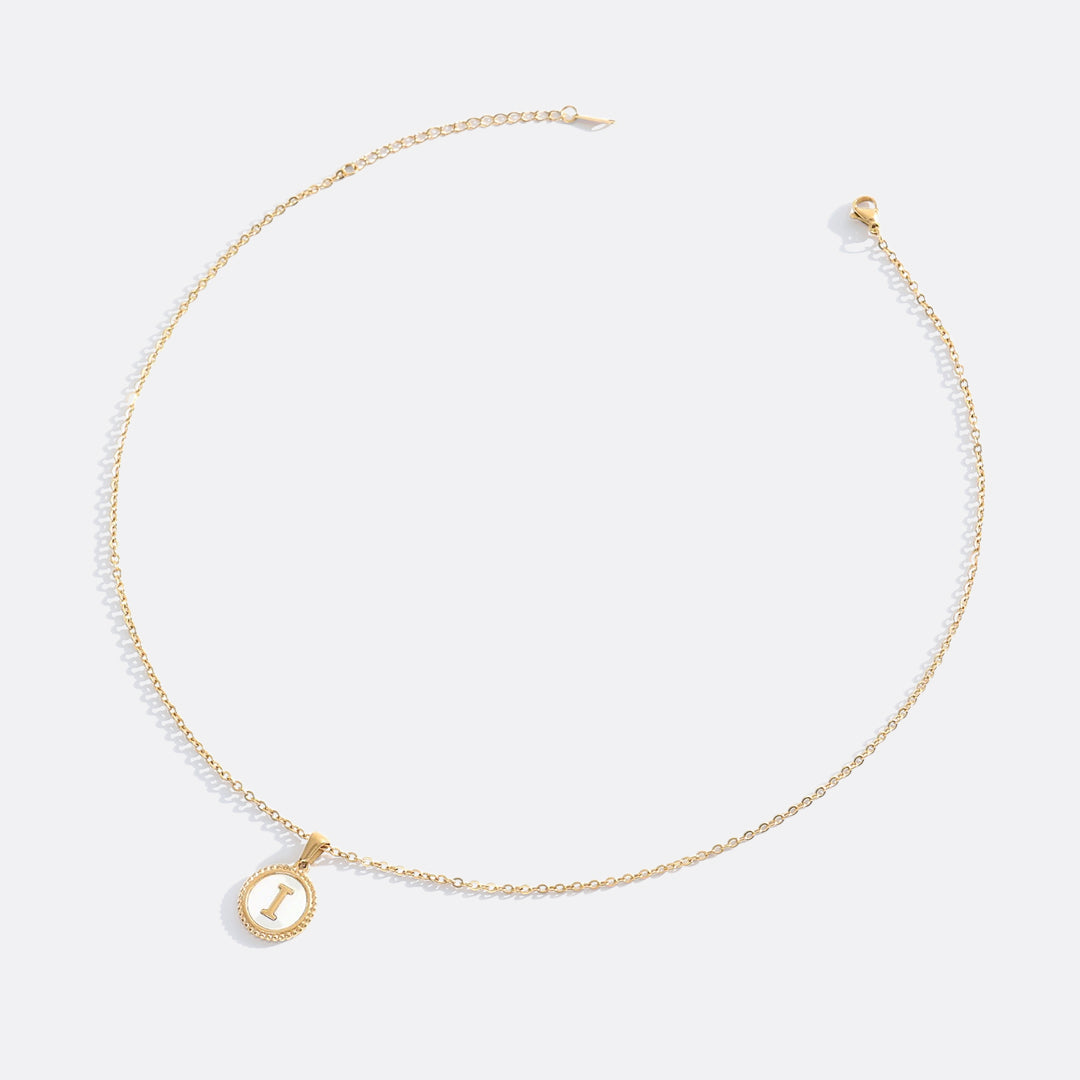 Mother of Pearl Disc Letter Necklace with Cable Chain