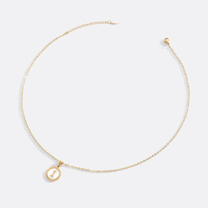 Mother of Pearl Disc Letter Necklace with Cable Chain