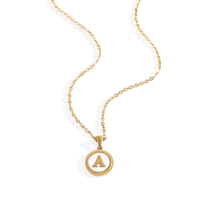 Mother of Pearl Disc Letter Necklace with Cable Chain