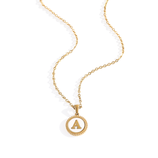 Mother of Pearl Disc Letter Necklace with Cable Chain