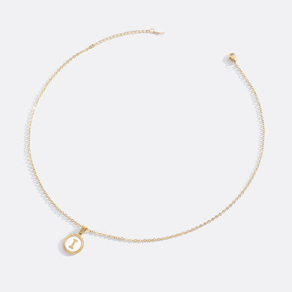 Mother of Pearl Disc Letter Necklace with Cable Chain
