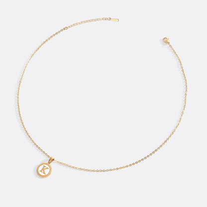 Mother of Pearl Disc Letter Necklace with Cable Chain