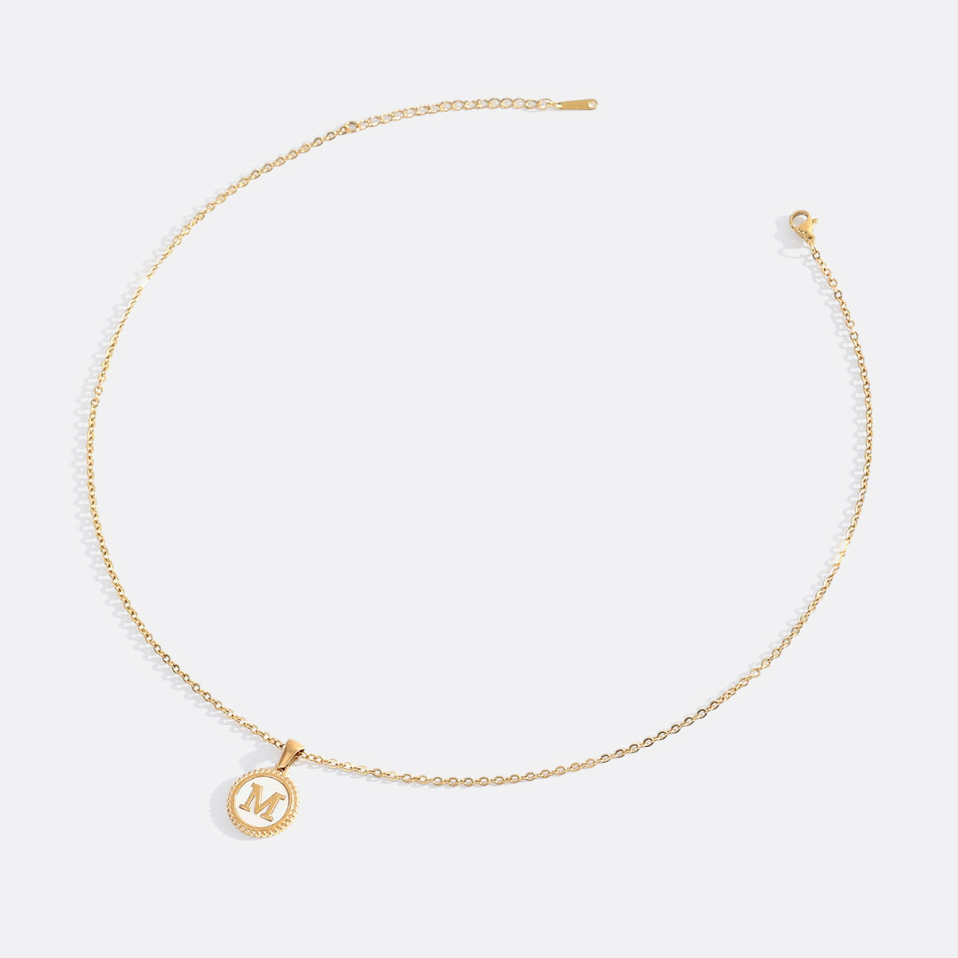 Mother of Pearl Disc Letter Necklace with Cable Chain
