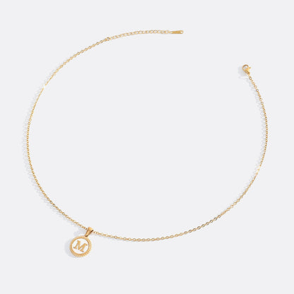 Mother of Pearl Disc Letter Necklace with Cable Chain