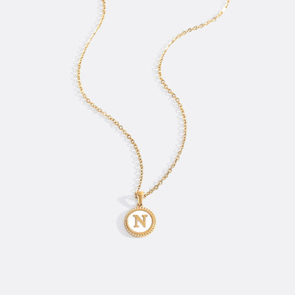 Mother of Pearl Disc Letter Necklace with Cable Chain