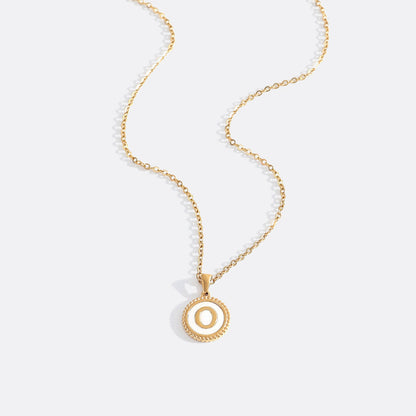 Mother of Pearl Disc Letter Necklace with Cable Chain