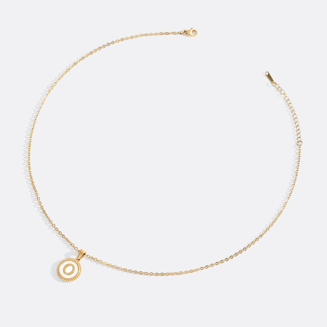 Mother of Pearl Disc Letter Necklace with Cable Chain