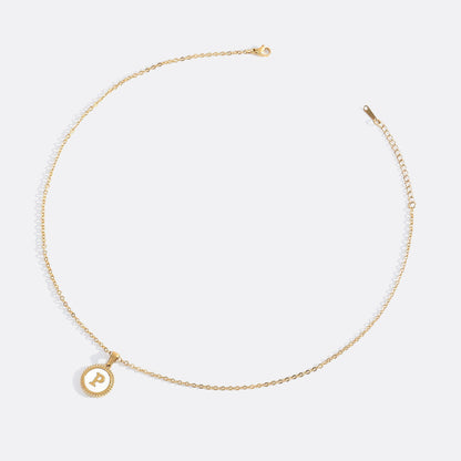 Mother of Pearl Disc Letter Necklace with Cable Chain