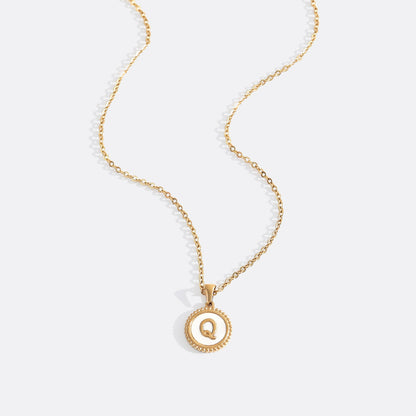 Mother of Pearl Disc Letter Necklace with Cable Chain