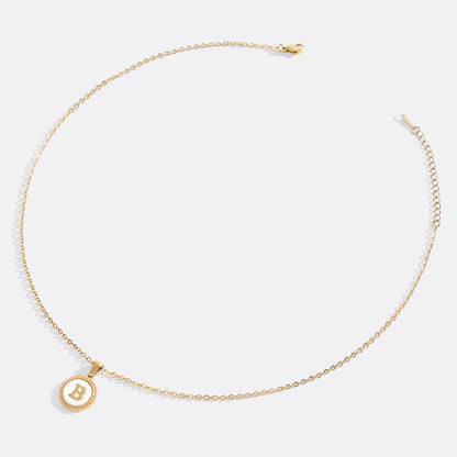 Mother of Pearl Disc Letter Necklace with Cable Chain