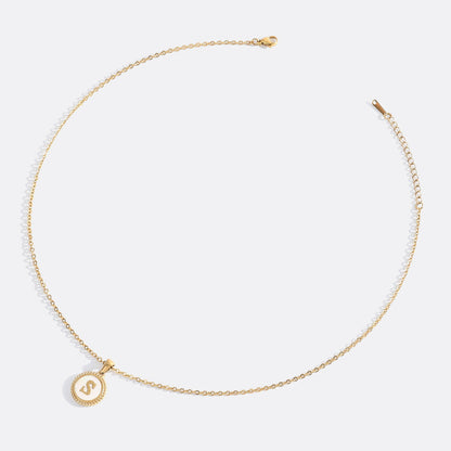 Mother of Pearl Disc Letter Necklace with Cable Chain