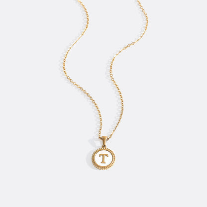 Mother of Pearl Disc Letter Necklace with Cable Chain
