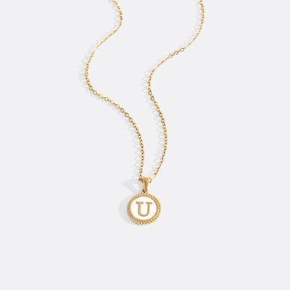 Mother of Pearl Disc Letter Necklace with Cable Chain