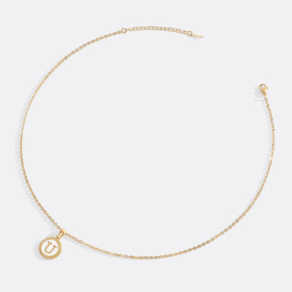 Mother of Pearl Disc Letter Necklace with Cable Chain