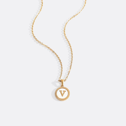 Mother of Pearl Disc Letter Necklace with Cable Chain