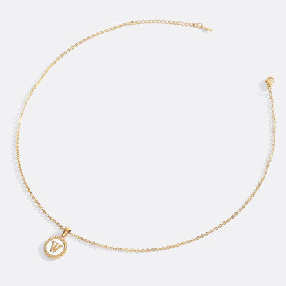 Mother of Pearl Disc Letter Necklace with Cable Chain