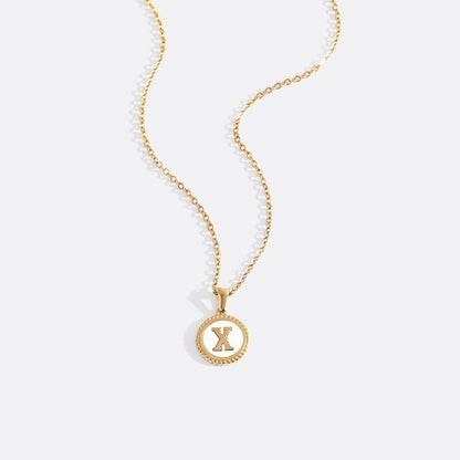 Mother of Pearl Disc Letter Necklace with Cable Chain