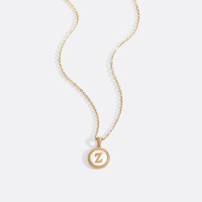 Mother of Pearl Disc Letter Necklace with Cable Chain