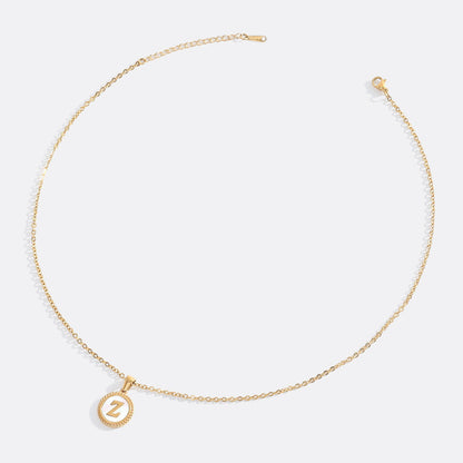 Mother of Pearl Disc Letter Necklace with Cable Chain