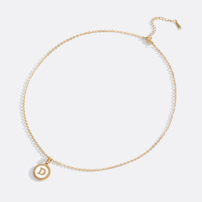 Mother of Pearl Disc Letter Necklace with Cable Chain