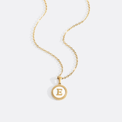 Mother of Pearl Disc Letter Necklace with Cable Chain