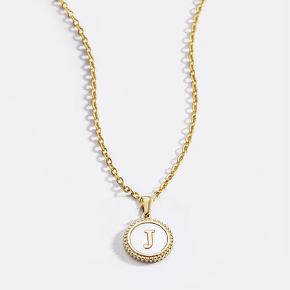 Mother of Pearl Disc Letter Necklace with Cable Chain