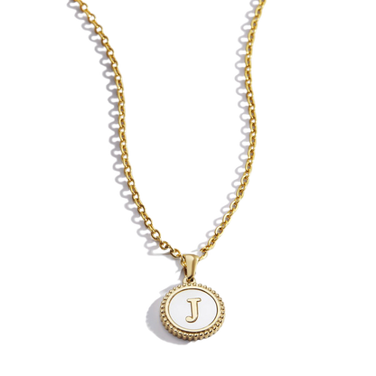 Mother of Pearl Disc Letter Necklace with Cable Chain