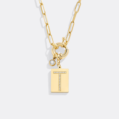 Gold Pave Initial Pendant Necklace with Paperclip Chain