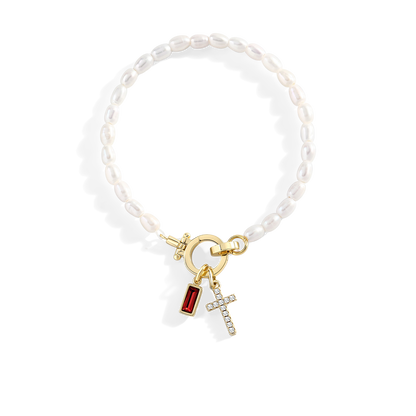 Pearl Cross Charm Bracelet