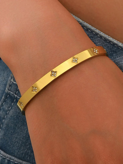 Elegant Zircon Bracelet Set – Waterproof Stainless Steel, Diamond-Cut Shine (1/5PCS)