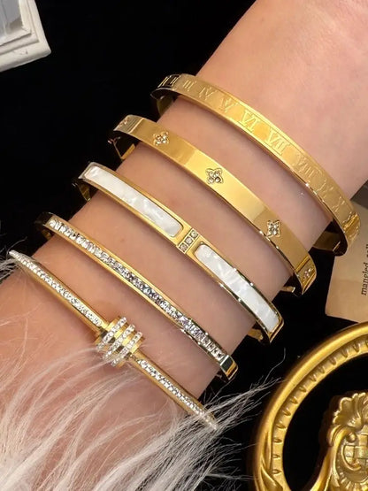 Elegant Zircon Bracelet Set – Waterproof Stainless Steel, Diamond-Cut Shine (1/5PCS)