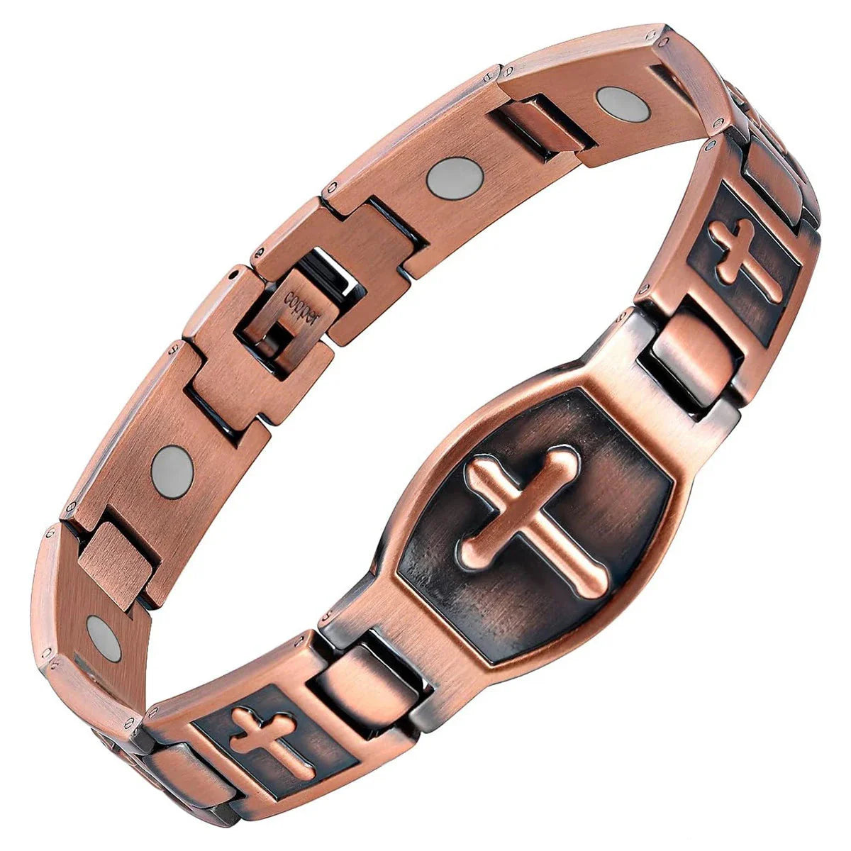 Trivora Energy Bracelet – Copper & Titanium Link Chain with Natural Stones
