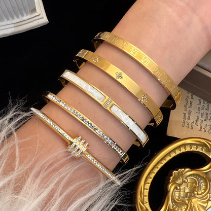 Elegant Zircon Bracelet Set – Waterproof Stainless Steel, Diamond-Cut Shine (1/5PCS)